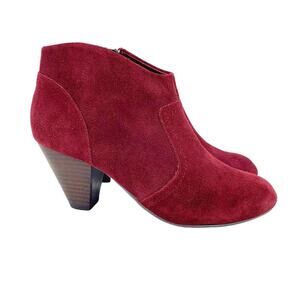 ALDO Womens Red Burgandy Leather Round Toe Block Heel Side Zip Bootie Size 7